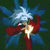 Animated character with white hair and red robe holding a glowing staff, transitioning to a pose with a large curved blade.