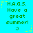 Pixelated green text on cyan background with yellow stars and dots, repeating 'H.A.G.S. Have a great summer! :)' in six identical