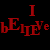 Red text fragments and a white anarchy symbol on black background; red letters spell 'I believe in anarchy' with overlapping, distorted characters.