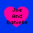 Four identical pink heart shapes on a blue background, each containing black pixelated text reading "Joe And Danielle".