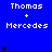 Blue background with repeated white text 'Thomas + Mercedes' and black star-like symbols in a pattern