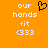 Pixelated orange background with white text 'our hands fit (333' and a black pixel-art heart symbol above the left side of the text.