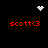 Pixel art icon with red text 'scott<3' repeated four times on black background, featuring white pixelated heart and starburst symbols at top corners.