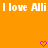 Orange background with white text repeating "I love Alli" and two pink pixelated hearts at the bottom.