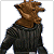 Pixelated figure with brown animal head wearing dark sweater against gray background, next to green text reading "Original Icons .com".