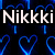 Blue neon heart outlines fill a dark background with white text reading "Nikki + Nina" and "Alexa + BFLL's =" in pixelated font.