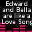 Pixelated text repeats 'Edward and Bella are like a Love Song' with pink audio waveforms on black background.