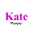 Four identical pixelated icons display 'Kate' in magenta text with a black 'vvvv' symbol beneath, arranged in a on white background