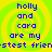 Pixelated text on a bright yellow-green spiral background with blue lettering, repeated in four quadrants.