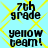 Light blue background with yellow diamond lattice pattern, black pixelated text reading "7th grade" and "yellow team!" in two