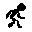 Four black pixelated stick figures in different poses on a gray background, each with distinct limb positions and body angles.