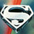 Static pixelated icon of a stylized Superman logo with white and black elements on a gradient background featuring red accents.