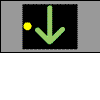 Green downward arrow with yellow circle on black background, yellow circle moves from left to right across the arrow.