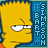 Yellow cartoon character with spiky hair and orange collar, side profile facing right on blue background with repeated text.