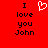 Red background with black text reading "I love you John" on both sides of a white pixelated heart symbol.