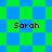 Four identical pixelated 'Sarah' text labels on a green and blue checkered background with diamond-shaped patterns.