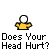 Animated sequence showing a yellow figure with white head and red-and-white limbs performing actions above text reading "Does Your Head Hurt?" under "Mine Does!"