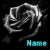 Pixelated grayscale icon with abstract flowing shapes and a cyan text label reading 'Name' at the bottom right.