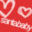 Red background with two white heart outlines and the word 'Santababy' in stylized lowercase letters.