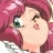 Pixelated anime-style close-up of a character with pink hair and green eyes, showing partial face and shoulder in 48x48 icon format.