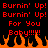 Red pixelated text repeats 'Burnin' Up! Burnin' Up!' and 'For You Baby!!!!!' above orange flames on black background.