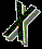 Four variations of a stylized X-shaped icon with green and gray pixelated patterns on black backgrounds, displayed in two