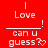 Red background with white text 'Love ! can u guess?' and heart symbols, showing animation changes in the heart's pixel pattern across frames.