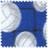 A 2x2 contact sheet of four animated frames showing a volleyball-themed icon with pixelated blue and white graphics, text elements, and transparent background areas.