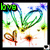 Animated icon with green heart-shaped bunny ears, brown butterfly-like shapes, and changing text overlays on a white background.