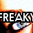 A pixelated close-up of a person's eyes with text overlays reading FREAKY BLUE EYES in bold white letters on black backgrounds.