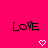 Two identical pixelated 'LOVE' text elements and two white heart symbols on a solid pink background.