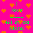 Bright pink background with scattered orange pixelated hearts, green text reading 'i love fill in do blank' arranged vertically.