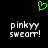 Green pixelated heart symbol above two identical text blocks reading 'pinkyy sweat!' in white blocky font on black background.
