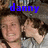 A pixelated image of two people in a close embrace with text labels above them, showing variations across three