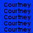 four colored each displaying the name 'Courtney' in pixelated black text on solid backgrounds