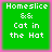 Green square icon with white pixelated text reading "Homeslice && Cat in the Hat" on a pink background, displayed as four identical