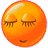 Four orange circular faces with closed eyes and eyelashes, two with open eyes and eyelashes, and two with smiles.