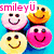 Pixelated smiley face icons arranged in a with text overlays on blue background, showing color variations and repeated patterns