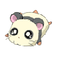 Four identical cartoon hamster heads with large black eyes, pink inner ears, and gray headbands on a light gray background.
