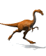 Animated sequence of a brown bipedal dinosaur with a long tail and small arms in mid-stride running motion against a white background.