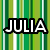 Green and white vertical striped background with bold black-outlined white text reading "JULIA AND EUNICE ARE MY BFFLS" in two