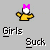 Pixelated icon of a yellow figure with pink bow and white face, below which are the words 'Girls' and 'Suck' in pixel font.