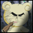 A pixelated contact sheet showing two frames of an animated icon featuring a cartoon bear-like character with closed eyes and a wooden stick in its mouth, alongside text reading "Anime IM" and "COM" on a black background.