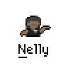 Animated contact sheet of a pixel art character named Nelly in various poses and a stylized 'N' logo, displayed on gray background with 5x4 grid layout.