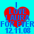 Red heart-shaped icon with blue text "I LOVE LAURA FOR EVER" and date "12.11.08" on cyan background, showing pixelated variations across four