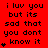 Red background with black text repeating 'i luv you but its sad that you dont know it' and small black heart symbols, with visible animation changes in heart positions across frames.