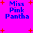 Pixelated blue text "Miss Pink Pantha" on bright pink background with scattered red plus signs, four identical instances arranged in a pattern