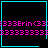 four cyan-outlined squares on black background with pink text repeating '333Erin<3' and pixelated symbols in bottom-right corners