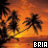 Pixelated sunset scene with palm trees and water, featuring two variations of the text 'BRIA' at bottom corners.