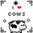 Animated contact sheet showing two frames of a pixel art cow icon with text and heart symbols, arranged in 2x1 grid on gray background.